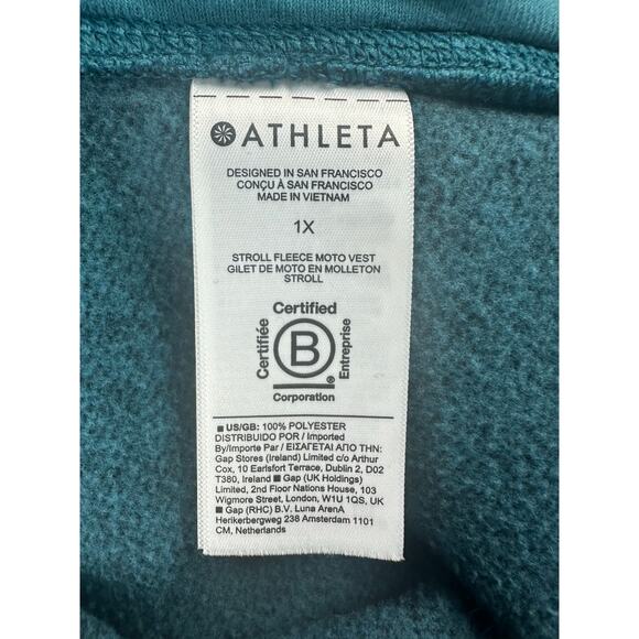 Athleta Size 1X Stroll Fleece Moto Vest Borealis Green Running Warm Athleisure - Picture 10 of 13